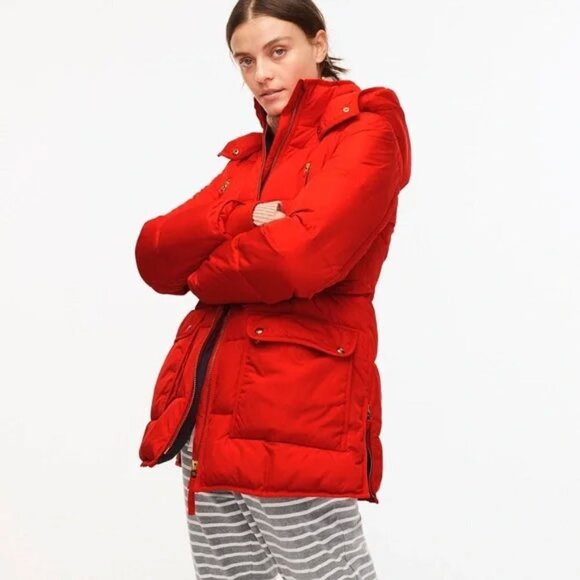 j.crew chateau puffer jacket with primaloft in brilliant sunset, size Small - Picture 1 of 15